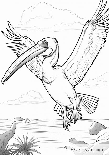Página para colorir de pelicano com asas abertas